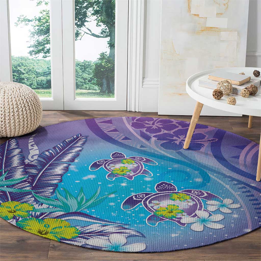 Hawaii Honu Round Carpet Tropical Flowers Purple Gradient LT05 - Polynesian Pride