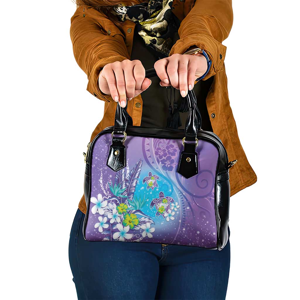 Hawaii Honu Shoulder Handbag Tropical Flowers Purple Gradient LT05 One Size Purple - Polynesian Pride