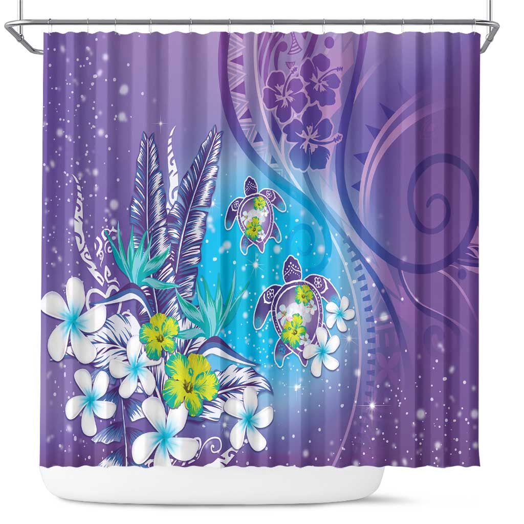 Hawaii Honu Shower Curtain Tropical Flowers Purple Gradient LT05 Purple - Polynesian Pride