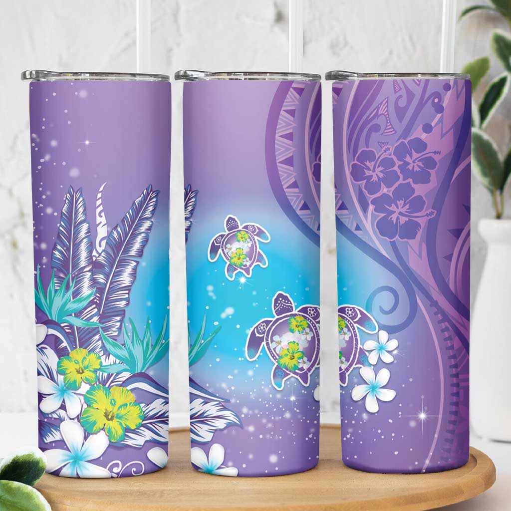 Hawaii Honu Skinny Tumbler Tropical Flowers Purple Gradient