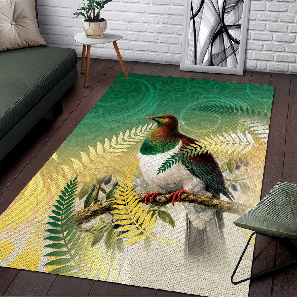 New Zealand Pigeon Kereru Area Rug Maori Fern Art Green Gradient - Polynesian Pride