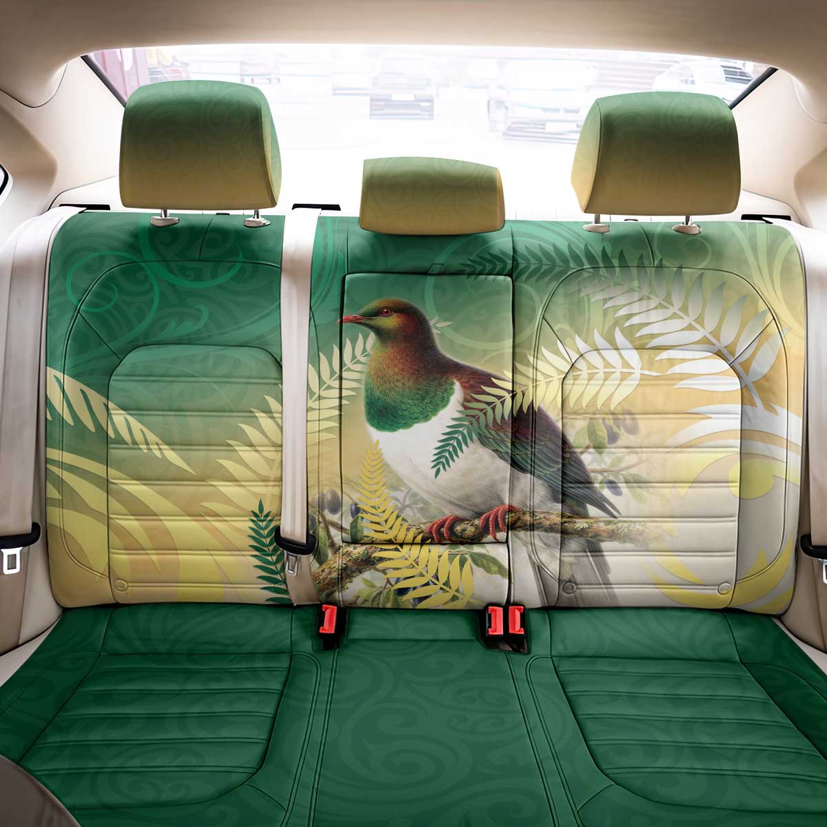 New Zealand Pigeon Kereru Back Car Seat Cover Maori Fern Art Green Gradient - Polynesian Pride