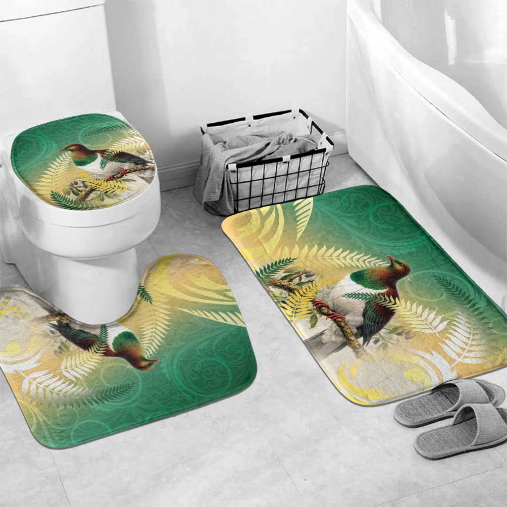 New Zealand Pigeon Kereru Bathroom Set Maori Fern Art Green Gradient - Polynesian Pride