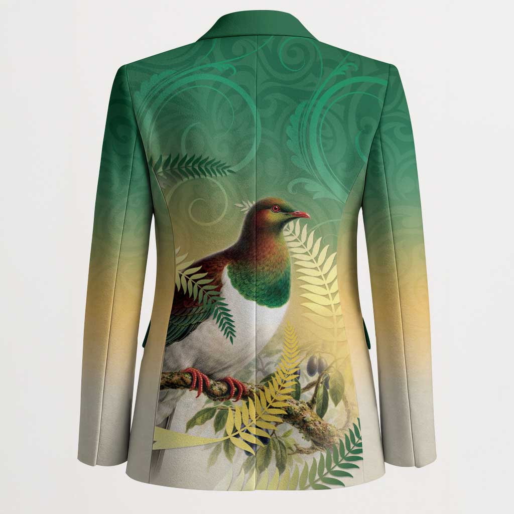 New Zealand Pigeon Kereru Blazer Maori Fern Art Green Gradient - Polynesian Pride