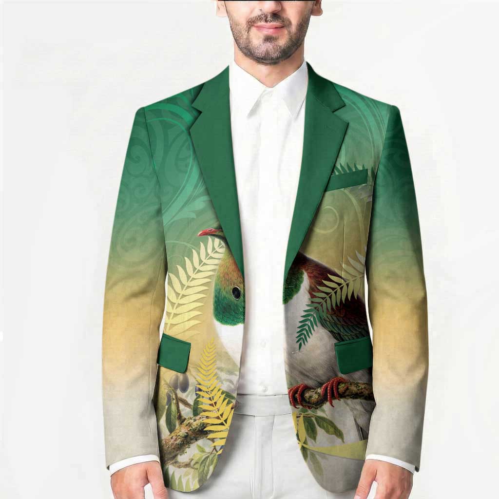 New Zealand Pigeon Kereru Blazer Maori Fern Art Green Gradient - Polynesian Pride