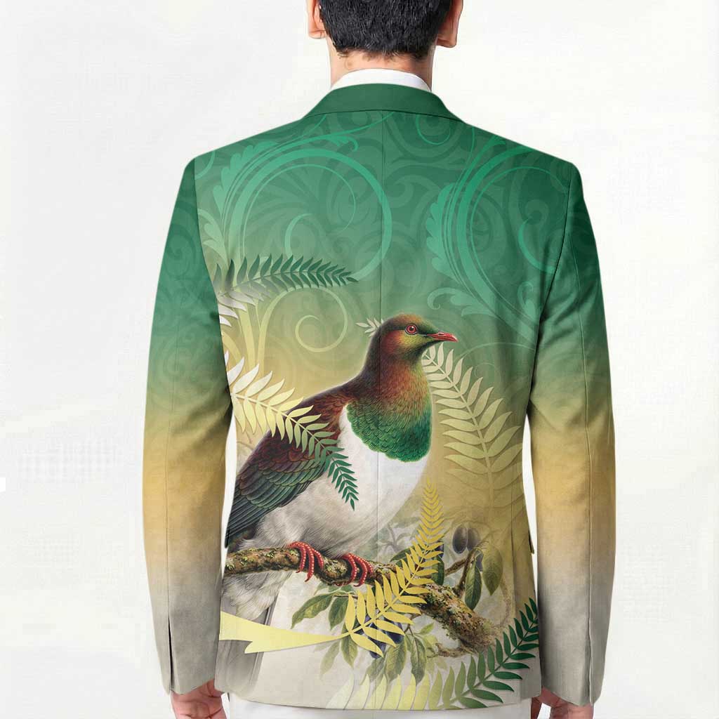 New Zealand Pigeon Kereru Blazer Maori Fern Art Green Gradient - Polynesian Pride