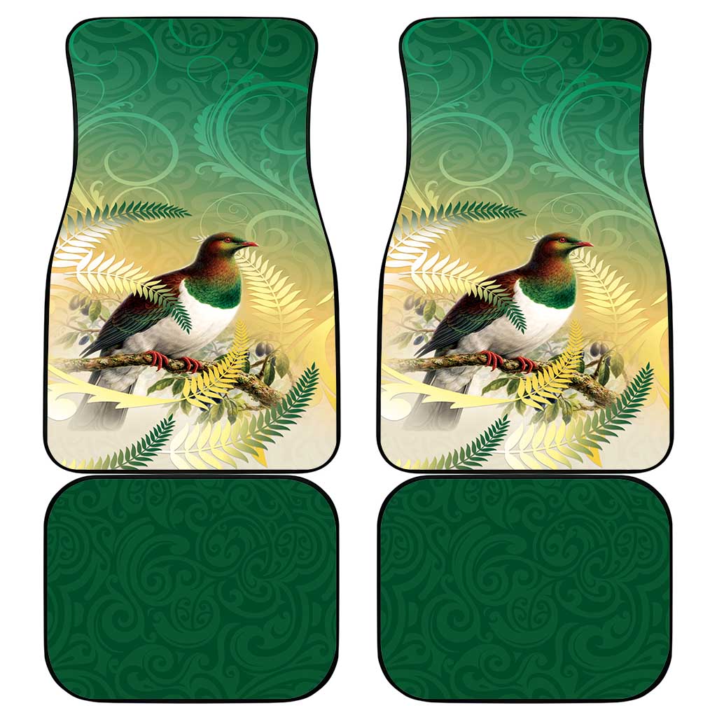 New Zealand Pigeon Kereru Car Mats Maori Fern Art Green Gradient - Polynesian Pride