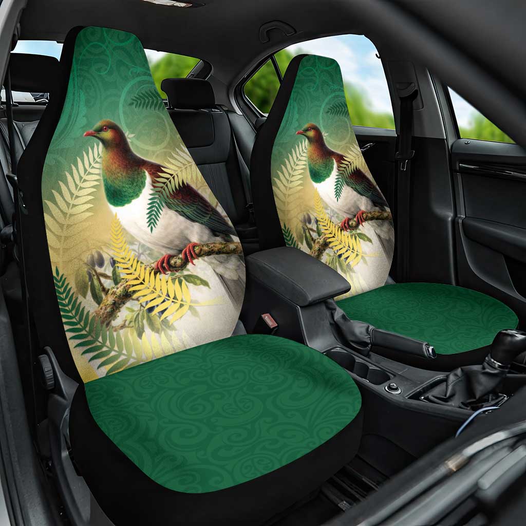 New Zealand Pigeon Kereru Car Seat Cover Maori Fern Art Green Gradient - Polynesian Pride