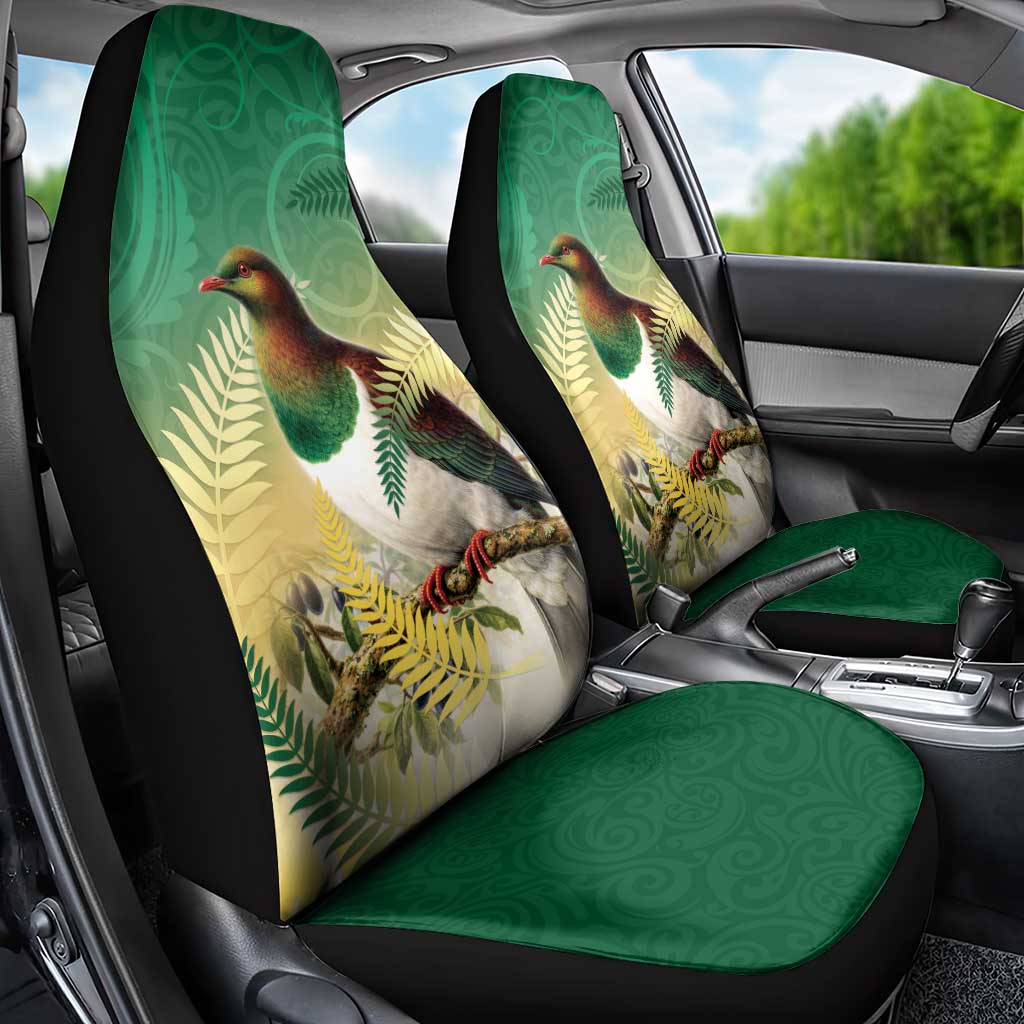 New Zealand Pigeon Kereru Car Seat Cover Maori Fern Art Green Gradient - Polynesian Pride