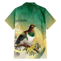 New Zealand Pigeon Kereru Family Matching Long Sleeve Bodycon Dress and Hawaiian Shirt Maori Fern Art Green Gradient LT05 - Polynesian Pride