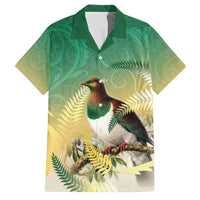 New Zealand Pigeon Kereru Family Matching Mermaid Dress and Hawaiian Shirt Maori Fern Art Green Gradient LT05 Dad's Shirt - Short Sleeve Green - Polynesian Pride