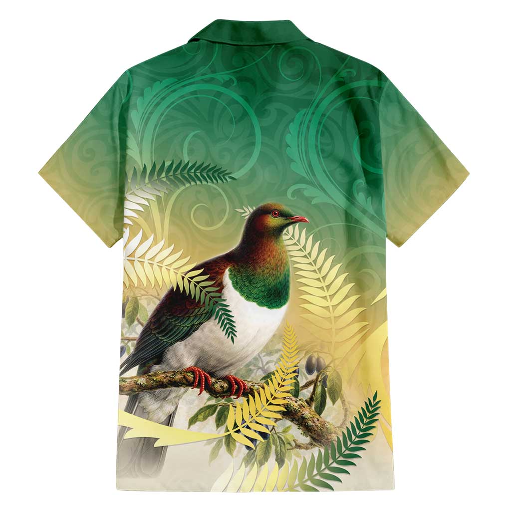 New Zealand Pigeon Kereru Family Matching Mermaid Dress and Hawaiian Shirt Maori Fern Art Green Gradient LT05 - Polynesian Pride