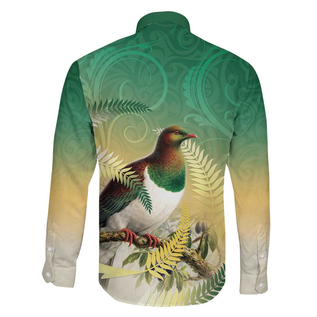 New Zealand Pigeon Kereru Family Matching Mermaid Dress and Hawaiian Shirt Maori Fern Art Green Gradient LT05 - Polynesian Pride
