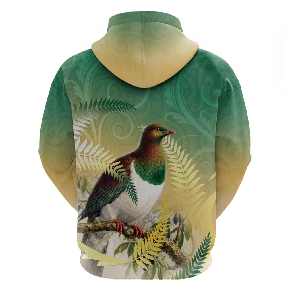 New Zealand Pigeon Kereru Hoodie Maori Fern Art Green Gradient - Polynesian Pride