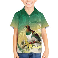 New Zealand Pigeon Kereru Kid Hawaiian Shirt Maori Fern Art Green Gradient - Polynesian Pride