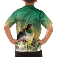 New Zealand Pigeon Kereru Kid Hawaiian Shirt Maori Fern Art Green Gradient - Polynesian Pride