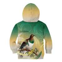 New Zealand Pigeon Kereru Kid Hoodie Maori Fern Art Green Gradient - Polynesian Pride