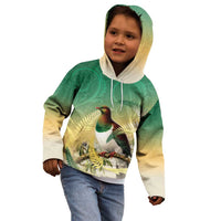 New Zealand Pigeon Kereru Kid Hoodie Maori Fern Art Green Gradient - Polynesian Pride