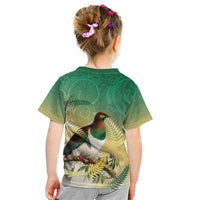 New Zealand Pigeon Kereru Kid T Shirt Maori Fern Art Green Gradient - Polynesian Pride