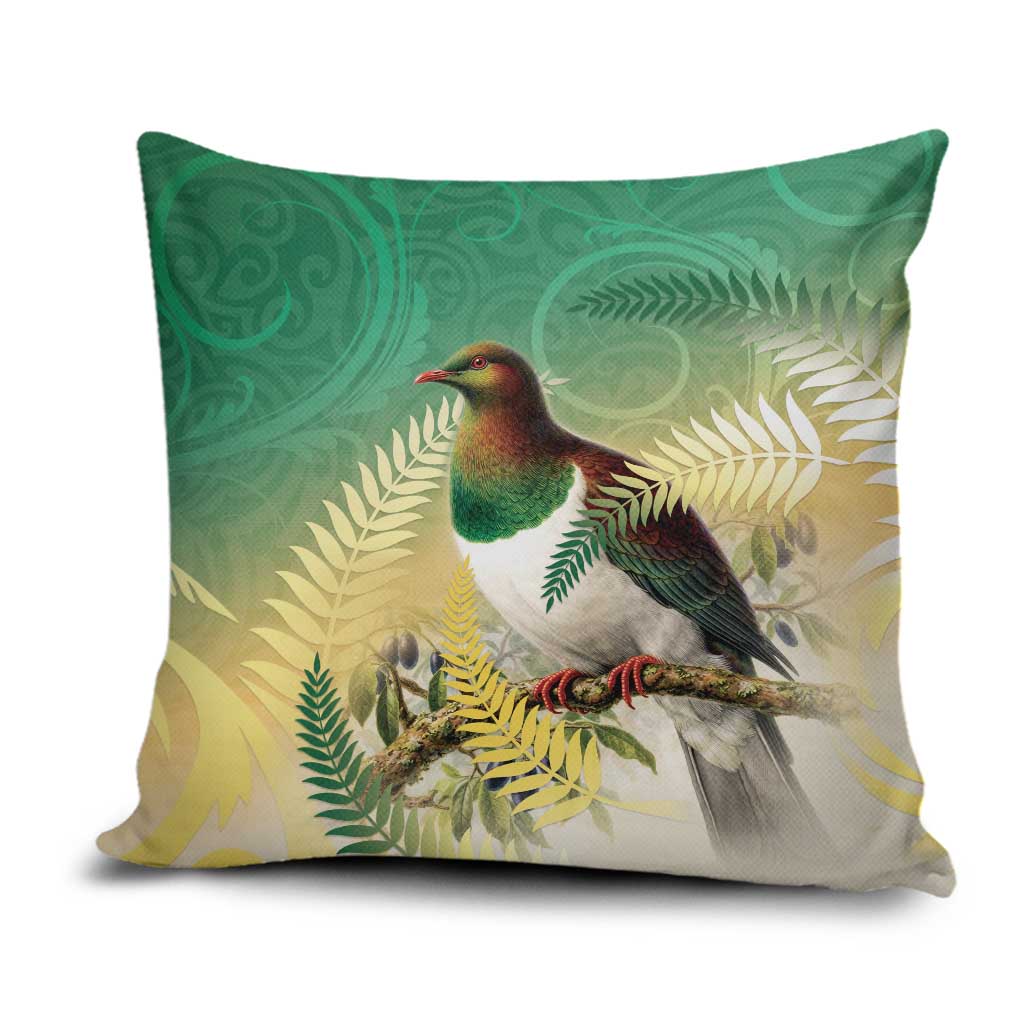 New Zealand Pigeon Kereru Pillow Cover Maori Fern Art Green Gradient - Polynesian Pride
