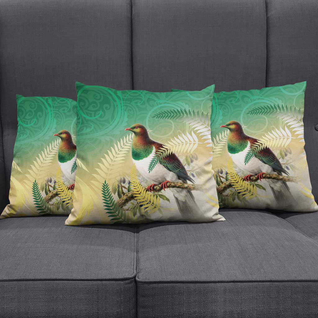 New Zealand Pigeon Kereru Pillow Cover Maori Fern Art Green Gradient - Polynesian Pride