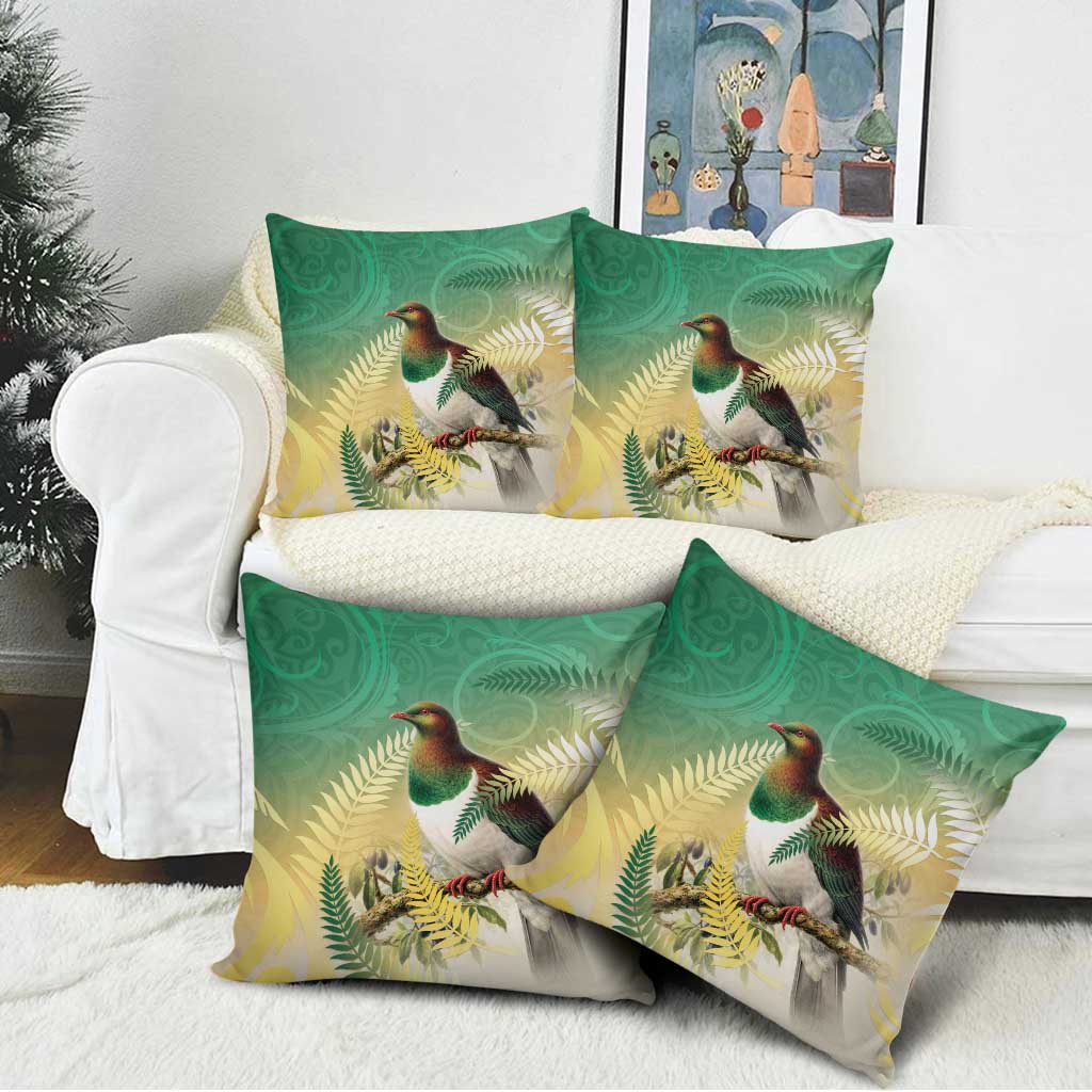 New Zealand Pigeon Kereru Pillow Cover Maori Fern Art Green Gradient - Polynesian Pride