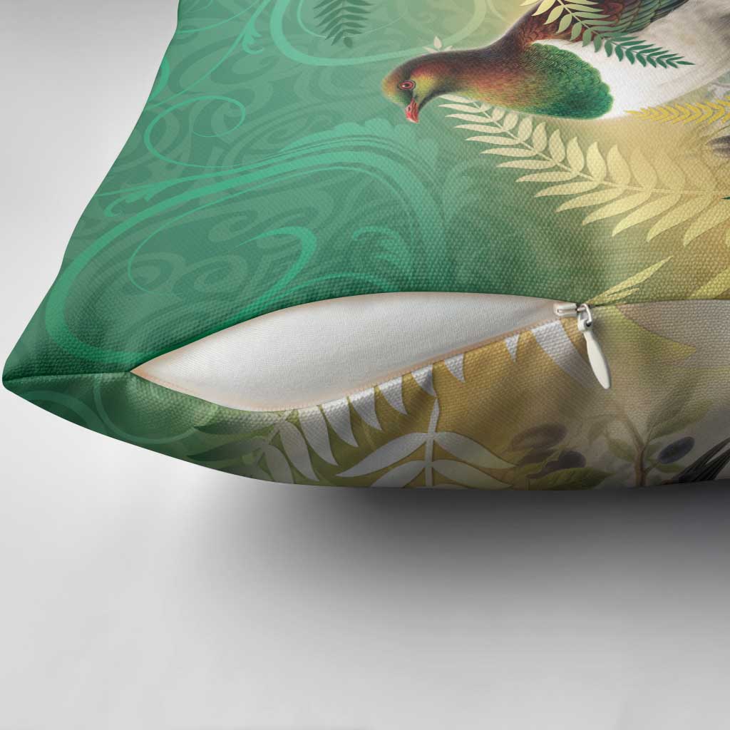 New Zealand Pigeon Kereru Pillow Cover Maori Fern Art Green Gradient - Polynesian Pride