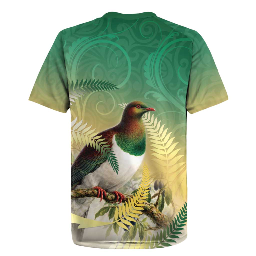 New Zealand Pigeon Kereru Rugby Jersey Maori Fern Art Green Gradient - Polynesian Pride