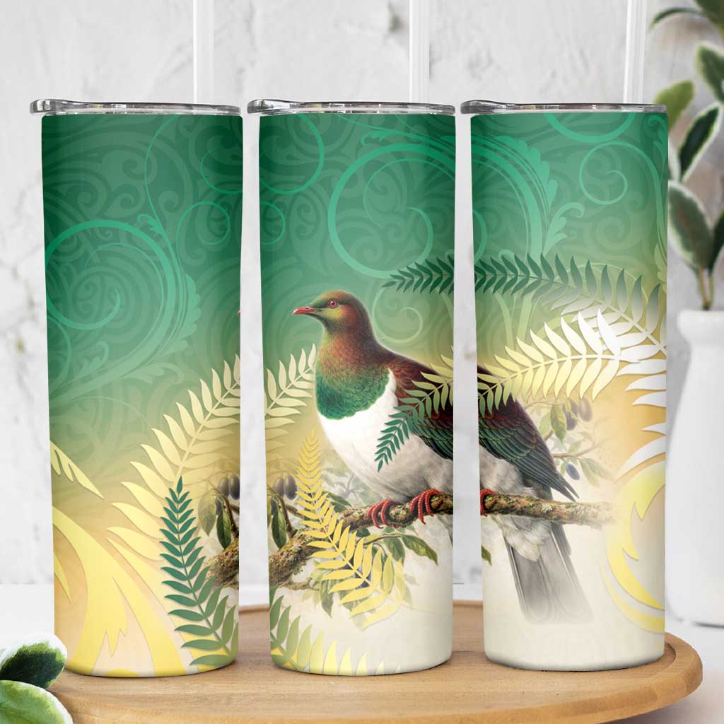 New Zealand Pigeon Kereru Skinny Tumbler Maori Fern Art Green Gradient - Polynesian Pride
