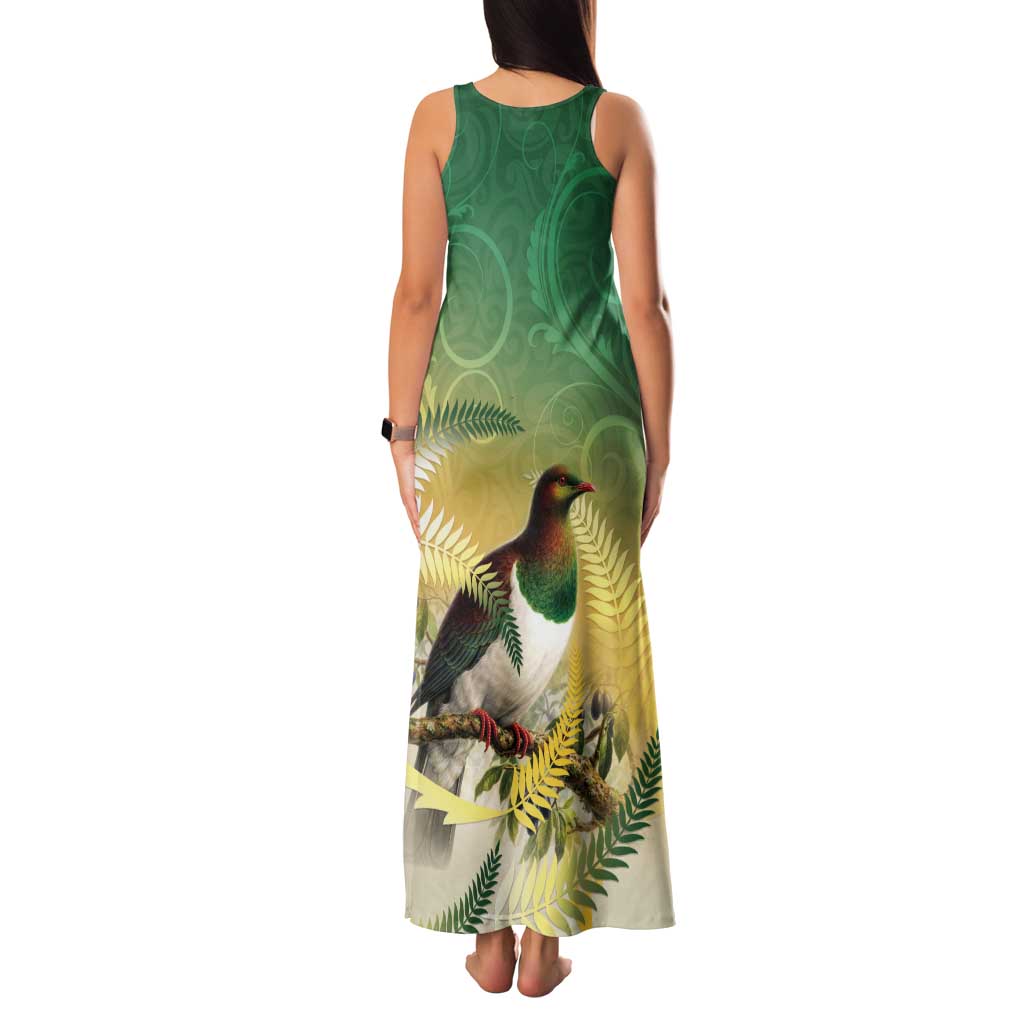 New Zealand Pigeon Kereru Tank Maxi Dress Maori Fern Art Green Gradient - Polynesian Pride