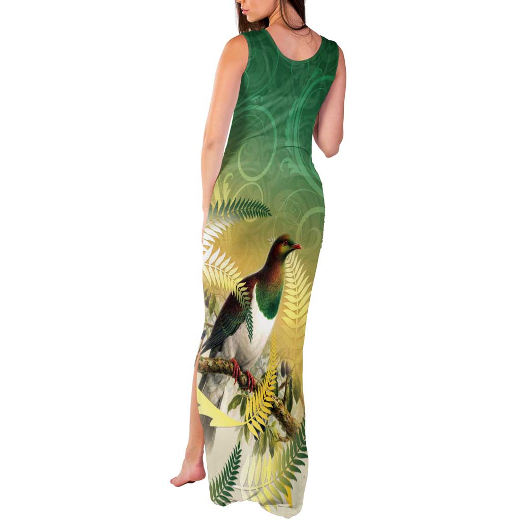 New Zealand Pigeon Kereru Tank Maxi Dress Maori Fern Art Green Gradient - Polynesian Pride