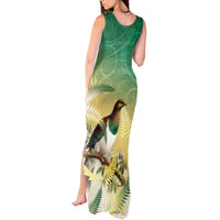 New Zealand Pigeon Kereru Tank Maxi Dress Maori Fern Art Green Gradient - Polynesian Pride
