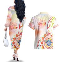 Happy Holi Festival Couples Matching Off The Shoulder Long Sleeve Dress and Hawaiian Shirt Rangoli With Polynesian Pattern LT05 - Polynesian Pride