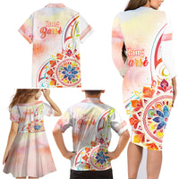 Happy Holi Festival Family Matching Long Sleeve Bodycon Dress and Hawaiian Shirt Rangoli With Polynesian Pattern LT05 - Polynesian Pride