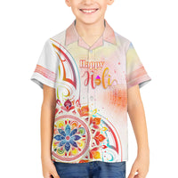 Happy Holi Festival Family Matching Off Shoulder Short Dress and Hawaiian Shirt Rangoli With Polynesian Pattern LT05 Son's Shirt White - Polynesian Pride