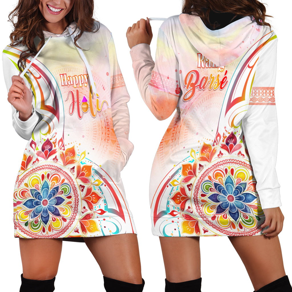 Happy Holi Festival Hoodie Dress Rangoli With Polynesian Pattern LT05 - Polynesian Pride