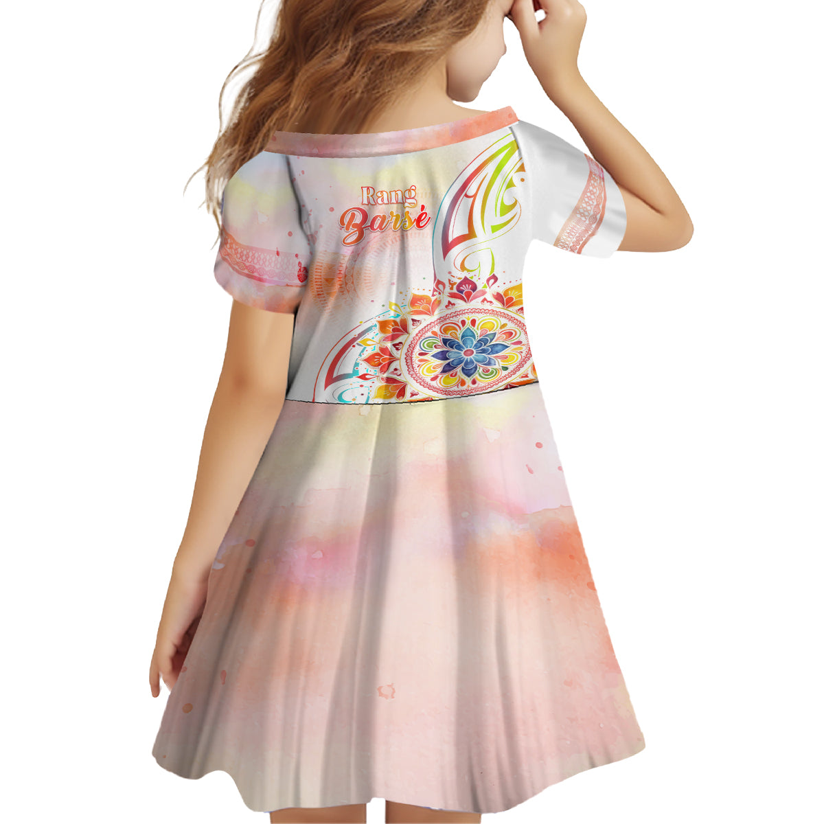 Happy Holi Festival Kid Short Sleeve Dress Rangoli With Polynesian Pattern LT05 - Polynesian Pride