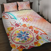Happy Holi Festival Quilt Bed Set Rangoli With Polynesian Pattern LT05 White - Polynesian Pride