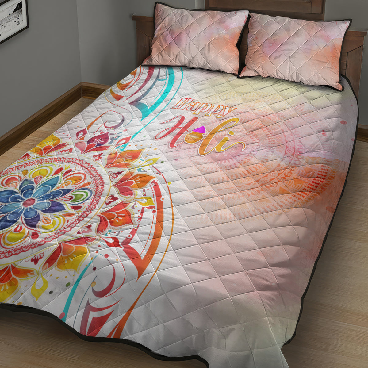 Happy Holi Festival Quilt Bed Set Rangoli With Polynesian Pattern LT05 - Polynesian Pride