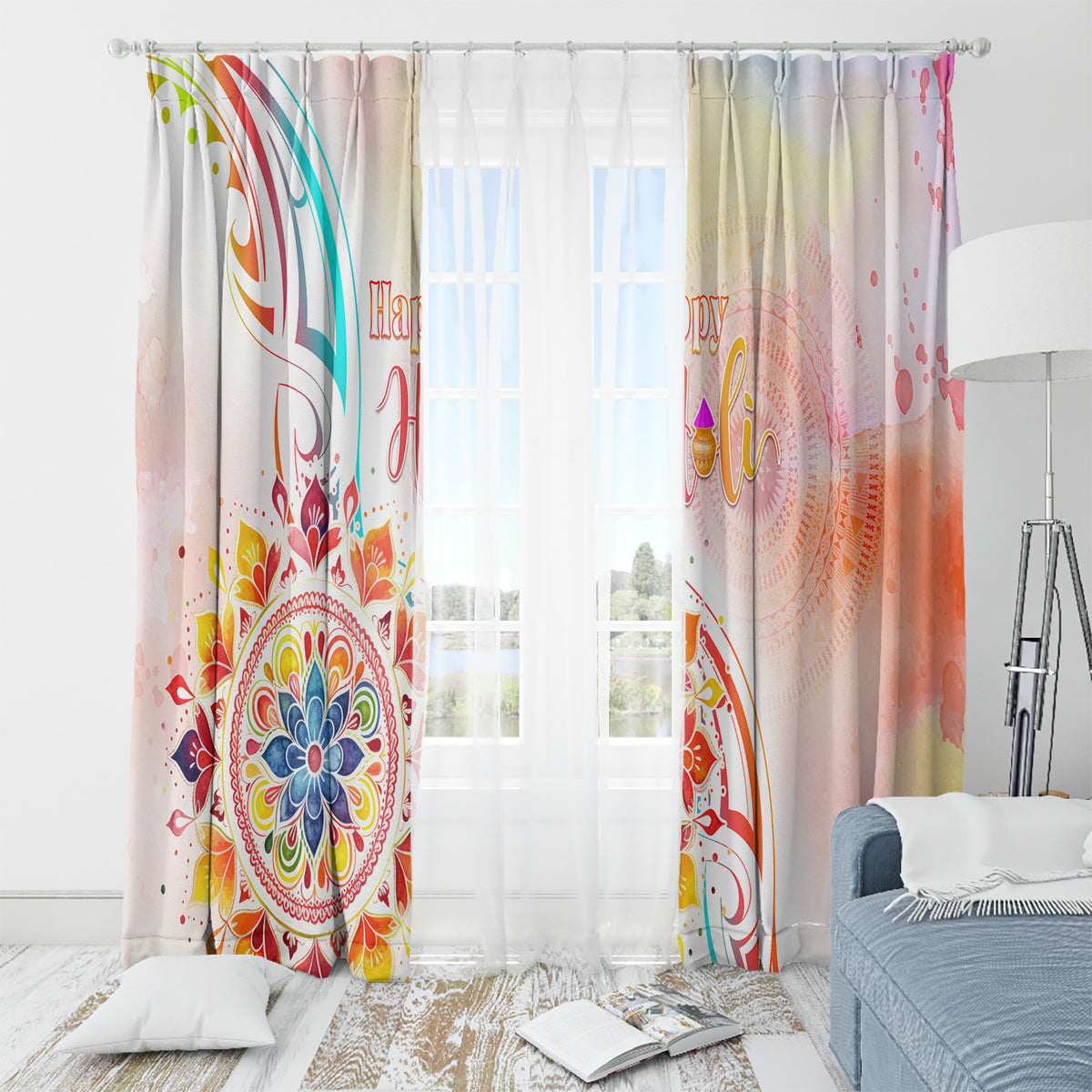 Happy Holi Festival Window Curtain Rangoli With Polynesian Pattern LT05 - Polynesian Pride