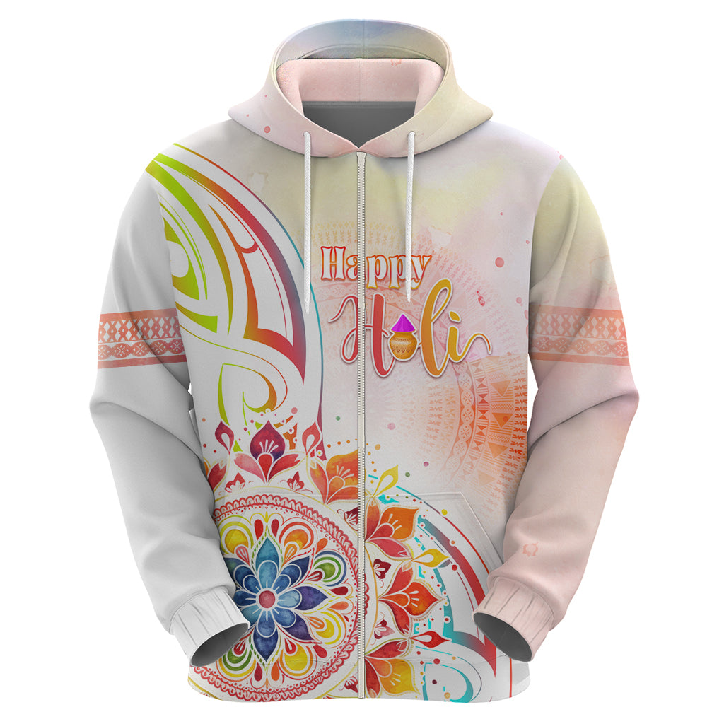 Happy Holi Festival Zip Hoodie Rangoli With Polynesian Pattern LT05 - Polynesian Pride