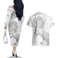 Brain Cancer Warrior Couples Matching Off The Shoulder Long Sleeve Dress and Hawaiian Shirt Never Give Up