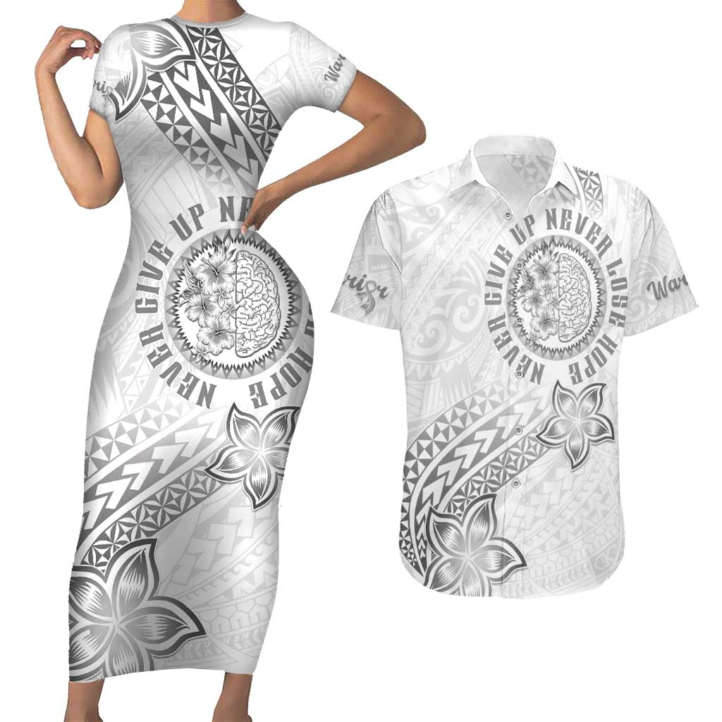 Brain Cancer Warrior Couples Matching Short Sleeve Bodycon Dress and Hawaiian Shirt Never Give Up