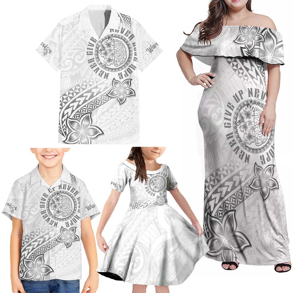Brain Cancer Warrior Family Matching Off Shoulder Maxi Dress and Hawaiian Shirt Never Give Up