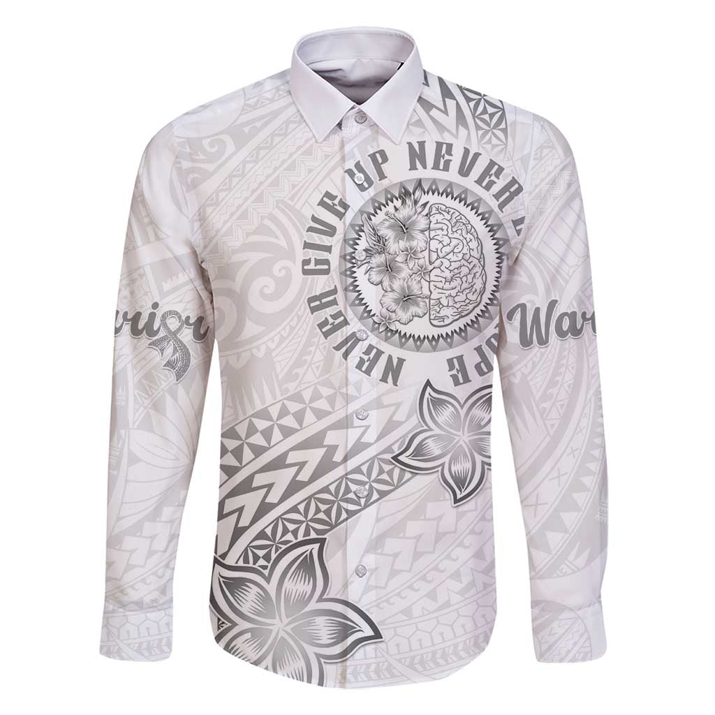 Brain Cancer Warrior Family Matching Off Shoulder Short Dress and Hawaiian Shirt Never Give Up LT05 Dad's Shirt - Long Sleeve White - Polynesian Pride