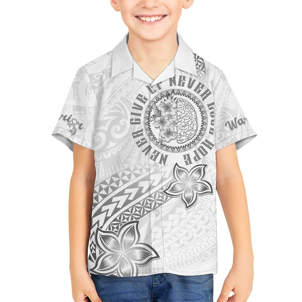 Brain Cancer Warrior Family Matching Off Shoulder Short Dress and Hawaiian Shirt Never Give Up LT05 Son's Shirt White - Polynesian Pride