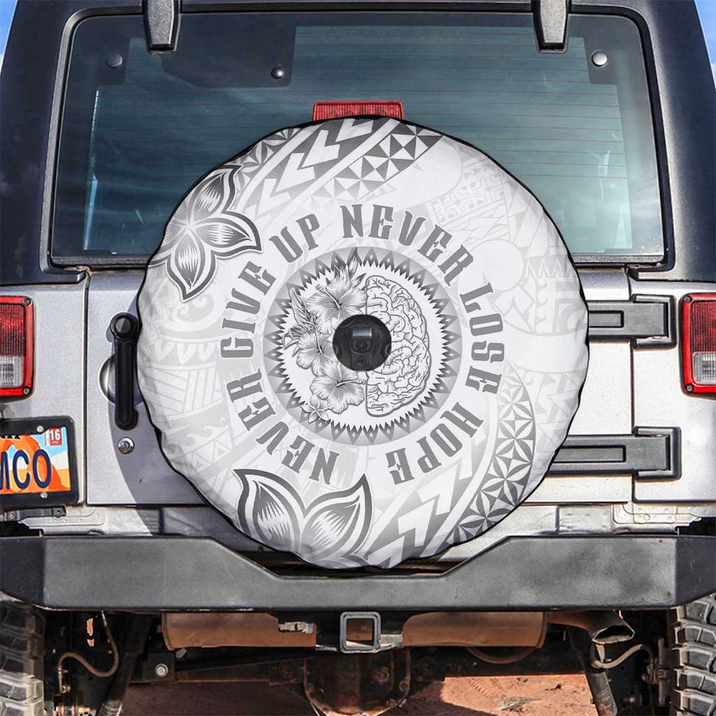 Brain Cancer Warrior Spare Tire Cover Never Give Up LT05 White - Polynesian Pride