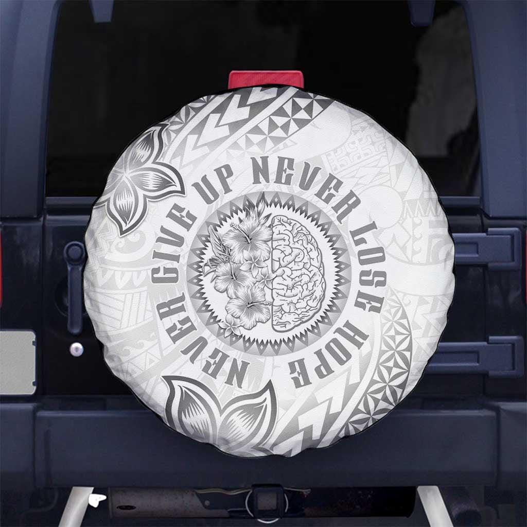 Brain Cancer Warrior Spare Tire Cover Never Give Up LT05 No hole White - Polynesian Pride