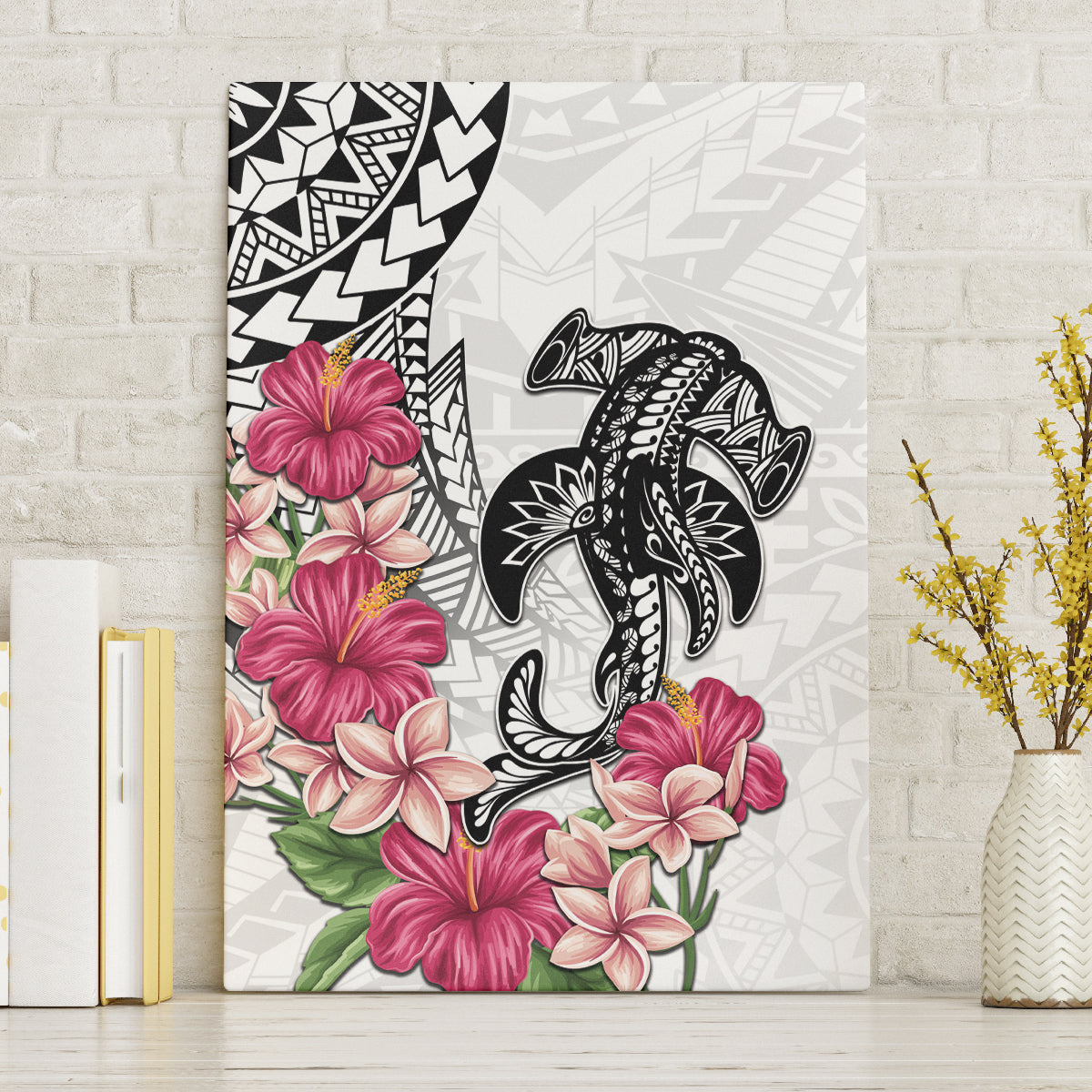 White Polynesian Hammerhead Shark Tribal Pattern Canvas Wall Art LT05 Without Frame White - Polynesian Pride