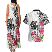 White Polynesian Hammerhead Shark Tribal Pattern Couples Matching Tank Maxi Dress and Hawaiian Shirt LT05 - Polynesian Pride